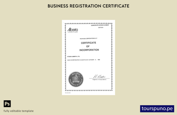Plantilla de certificado de incorporación de Canadá lista para imprimir